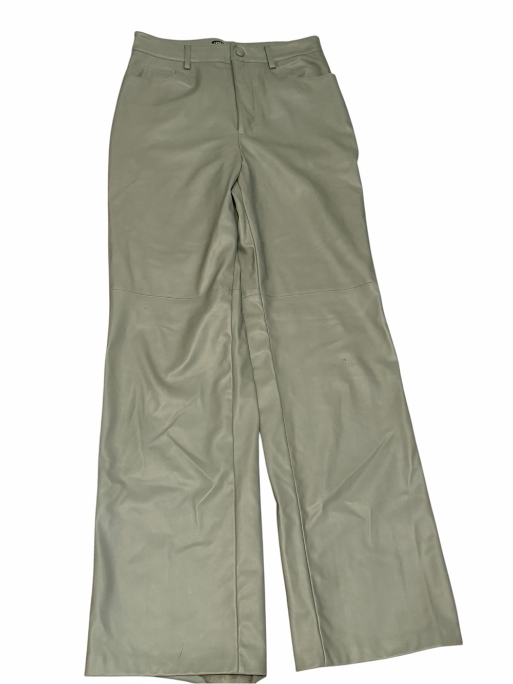 Zara Wide Leg Faux Leather Pants in Sage Green